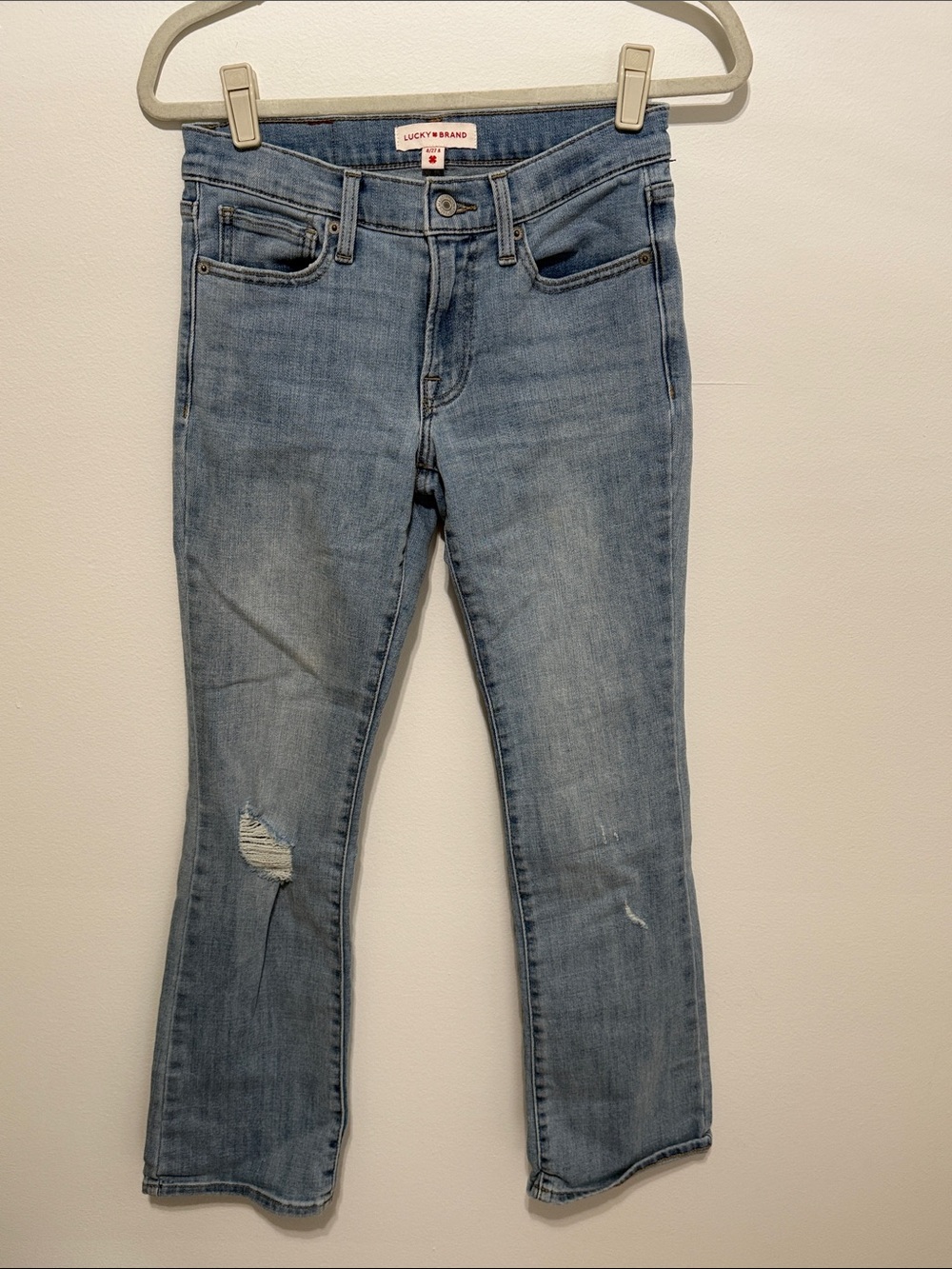 Lucky Brand Light Blue Straight Leg Jeans with Knee Distress